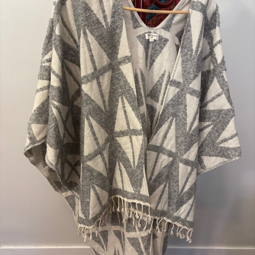 Acrylic and linen poncho from World Market in Santa Fe.